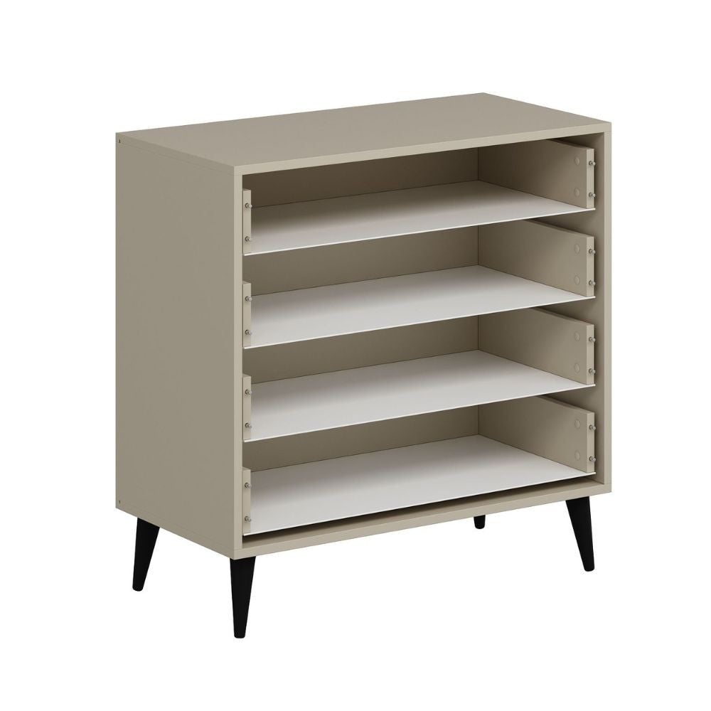 Cassettiera Prime 4 cassetti colore cashmere con maniglie e piedini neri