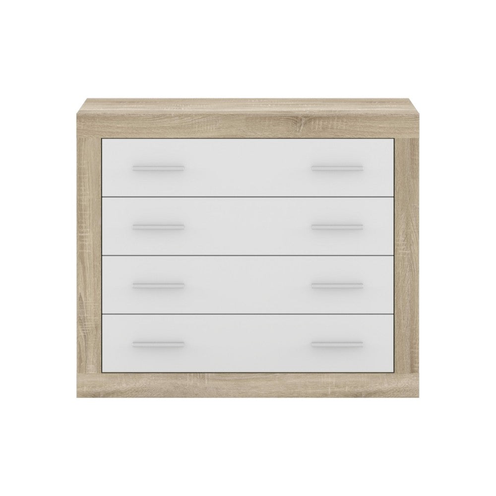 Cassettiera Sara 4 cassetti con struttura rovere e frontali bianco