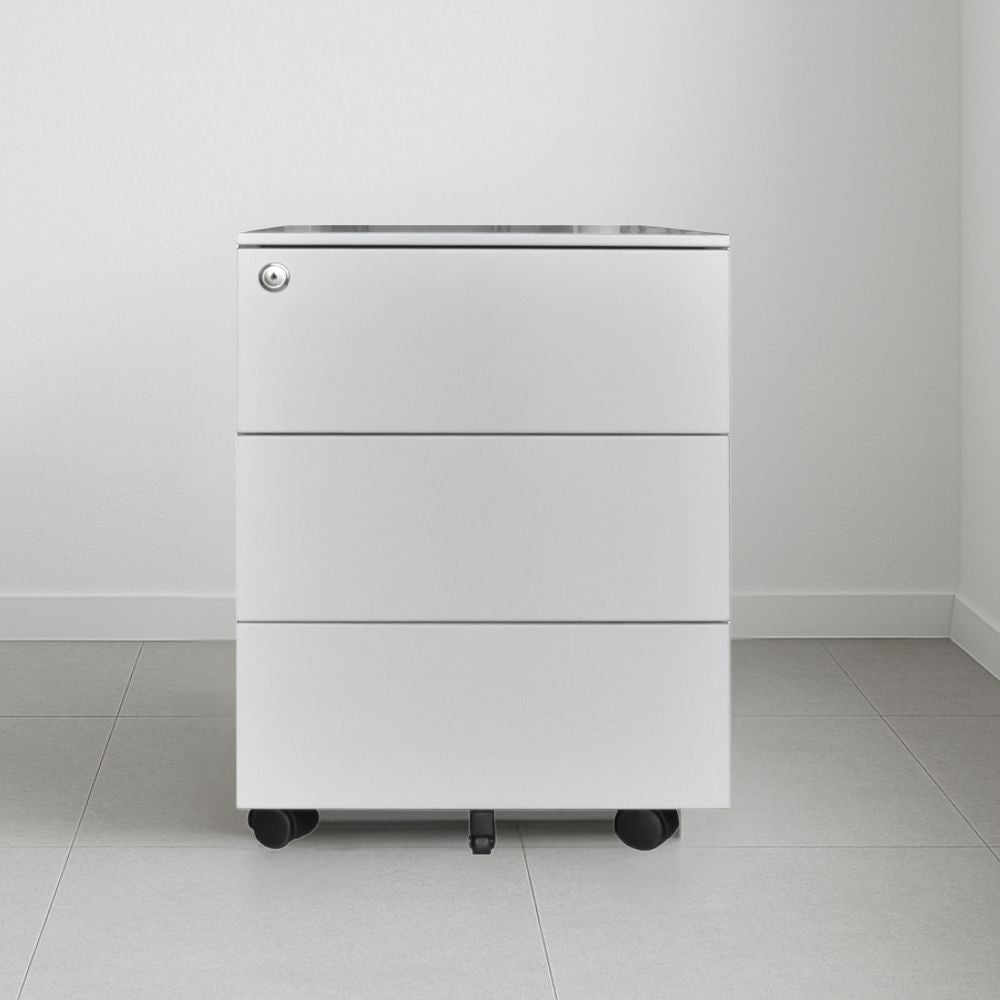 Cassettiera ufficio ESMC03 3 cassetti con chiave in ferro colore grigio chiaro