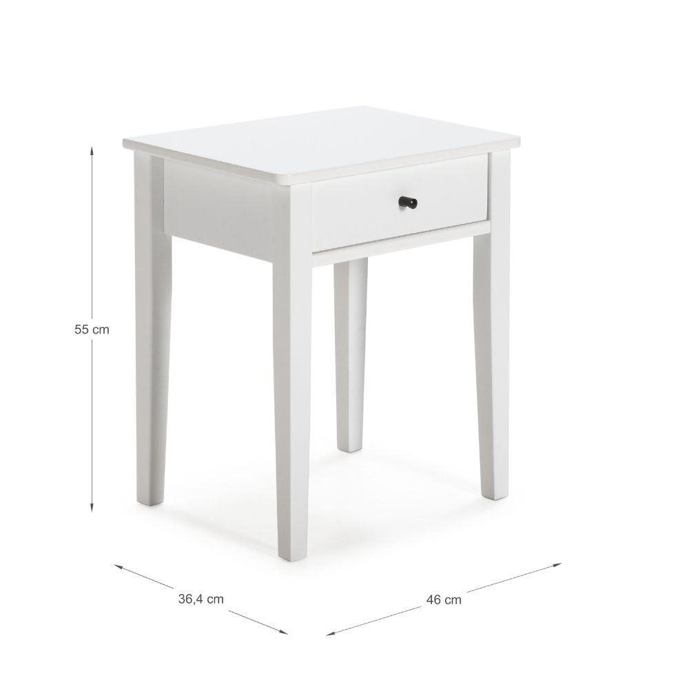 Comodino Bart in legno massiccio 1 cassetto colore bianco