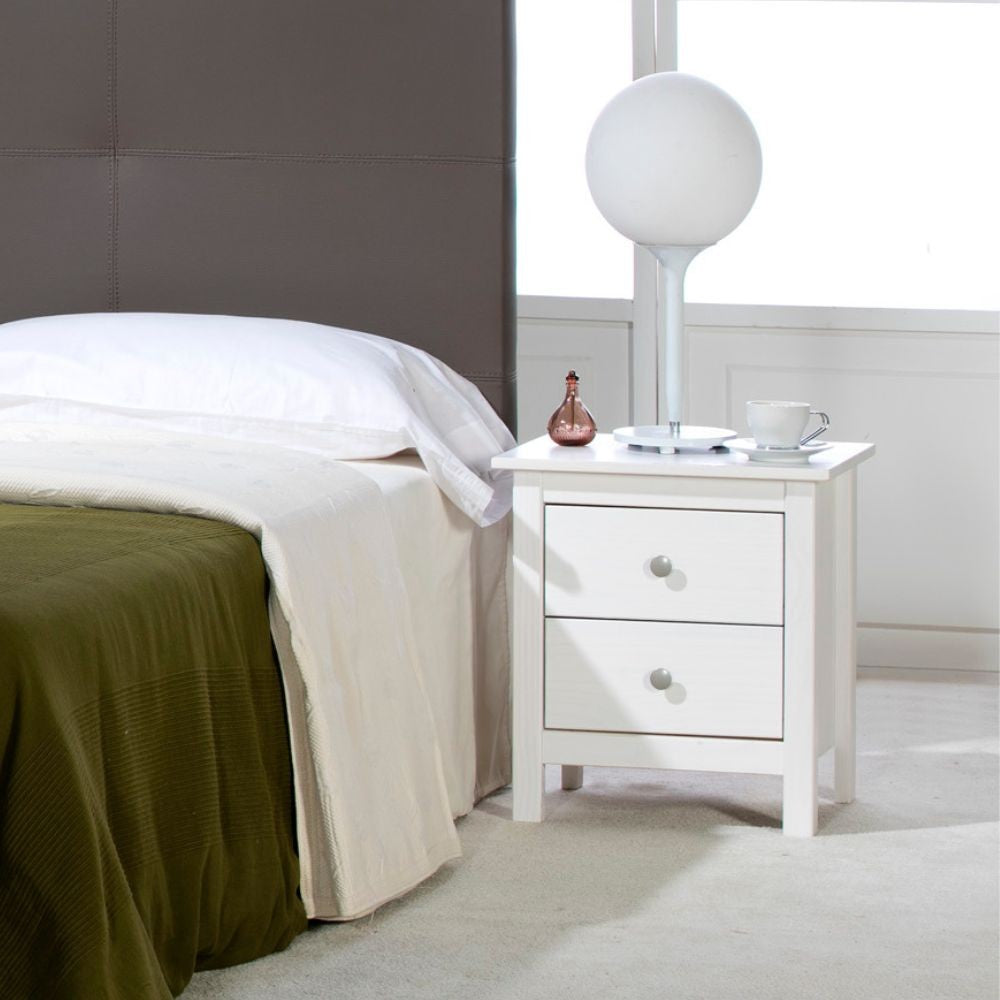Comodino Berna 2 cassetti in legno massiccio colore bianco