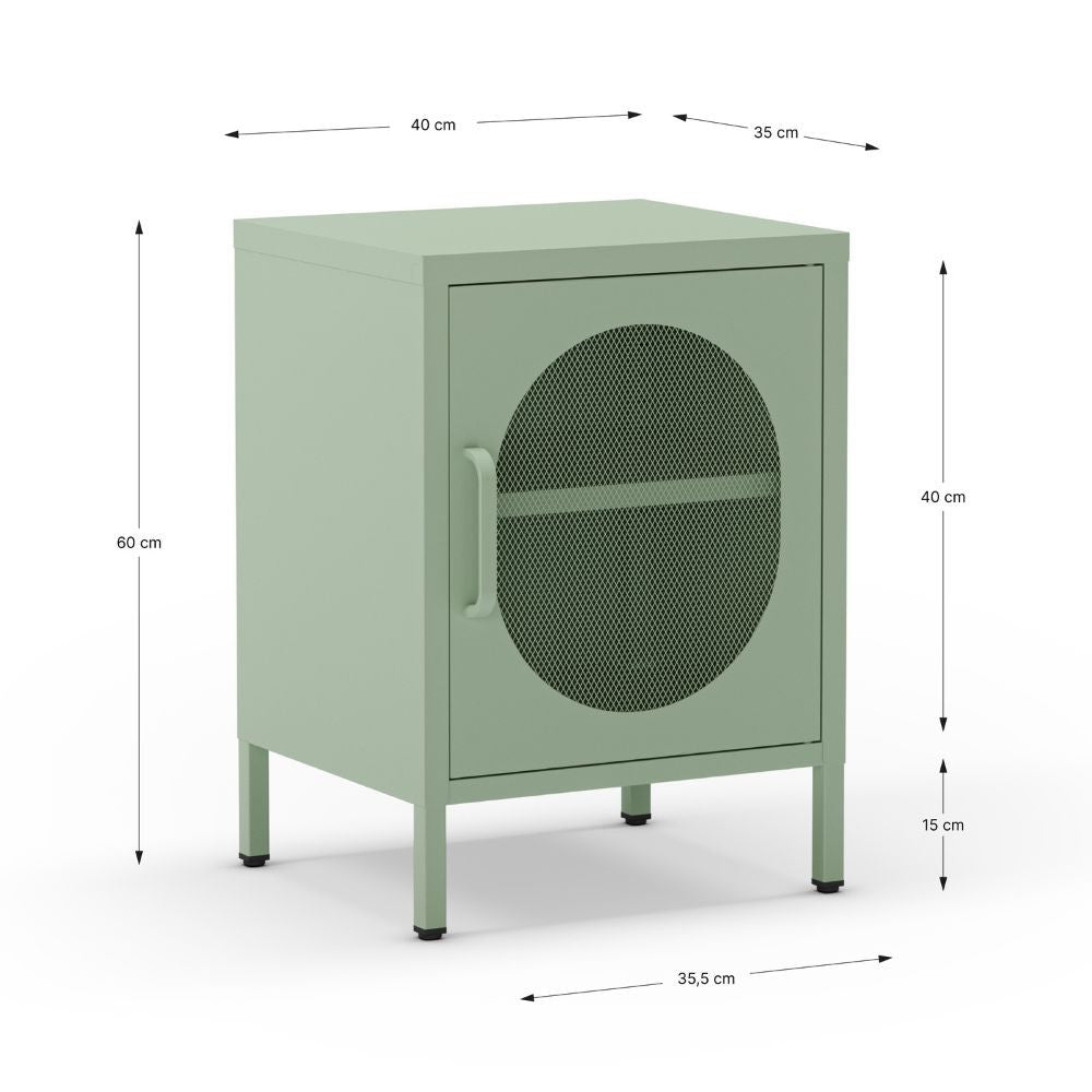Comodino Diora in metallo con 1 anta colore verde menta