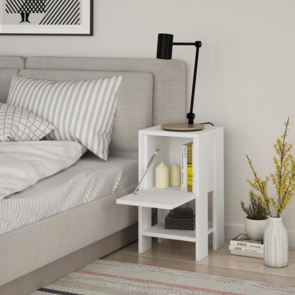 Comodino Ema bianco anta ribalta 30x30x55h