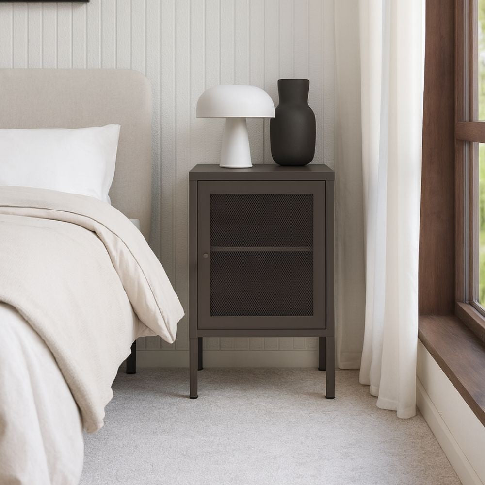 Comodino Fayna19364 in metallo con 1 anta colore mocha