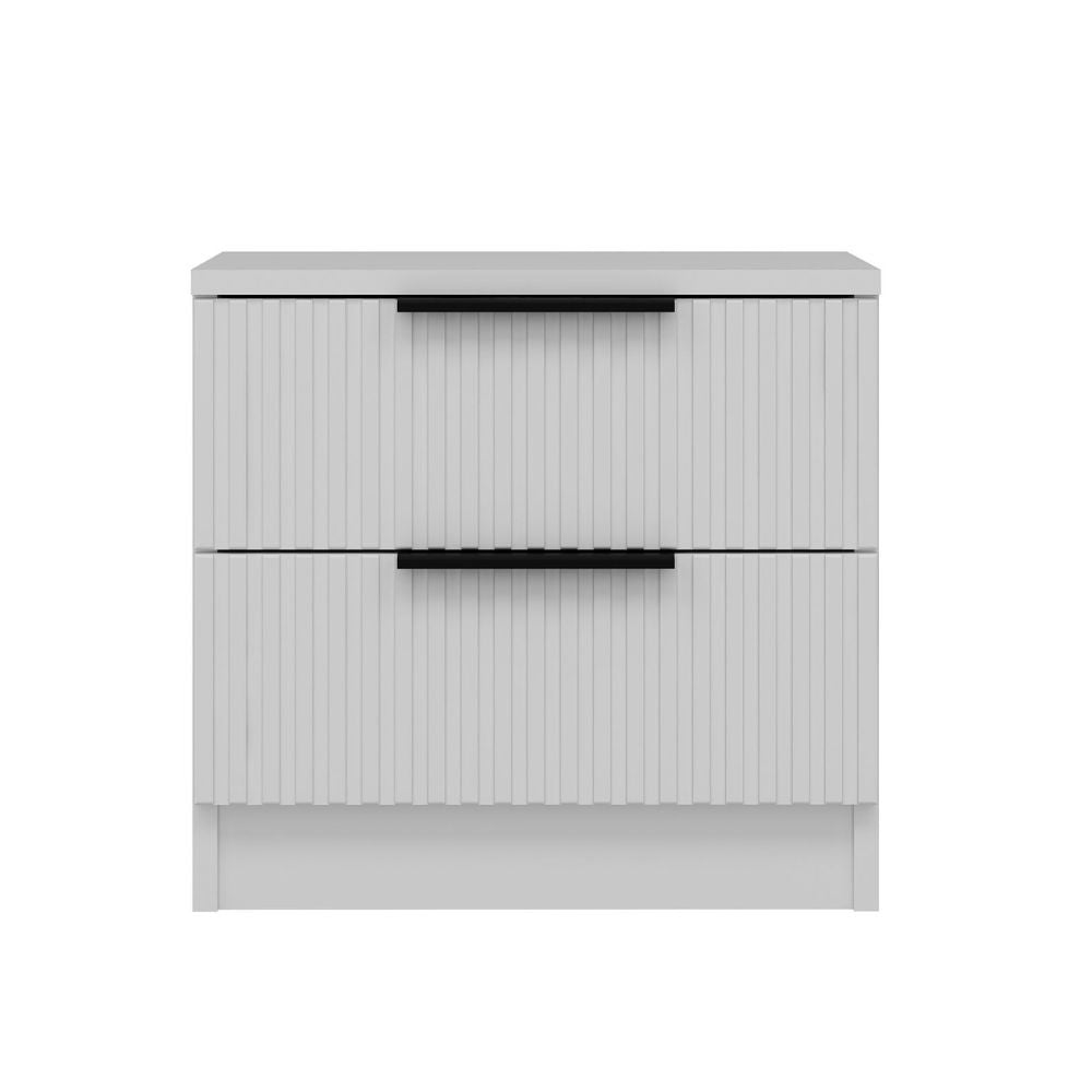Comodino Kale con 2 cassetti a filo effetto cannettato colore bianco