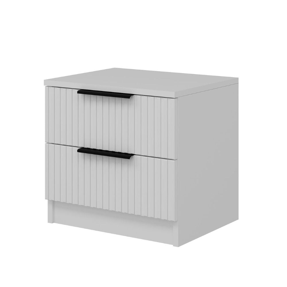 Comodino Kale con 2 cassetti a filo effetto cannettato colore bianco