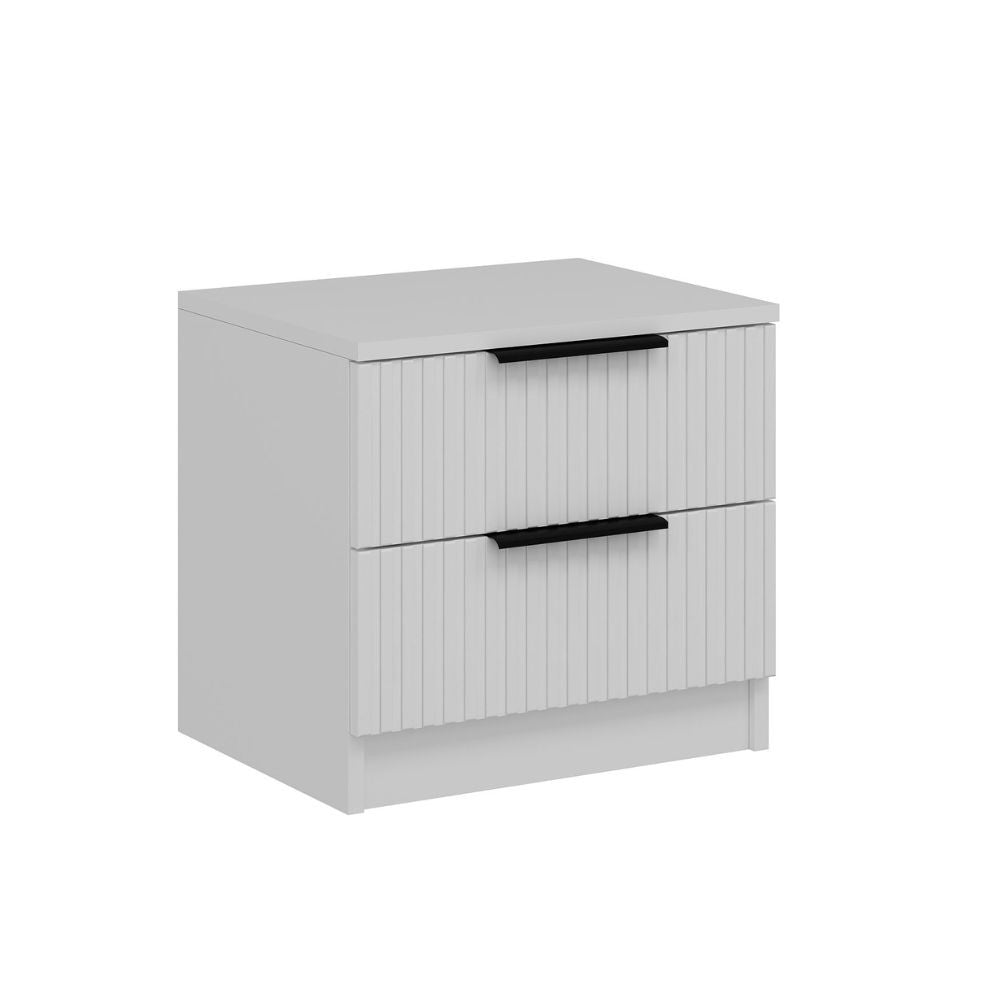 Comodino Kale con 2 cassetti a filo effetto cannettato colore bianco