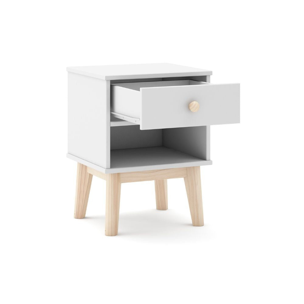 Comodino per cameretta Esteban 1 cassetto in legno massiccio colore bianco