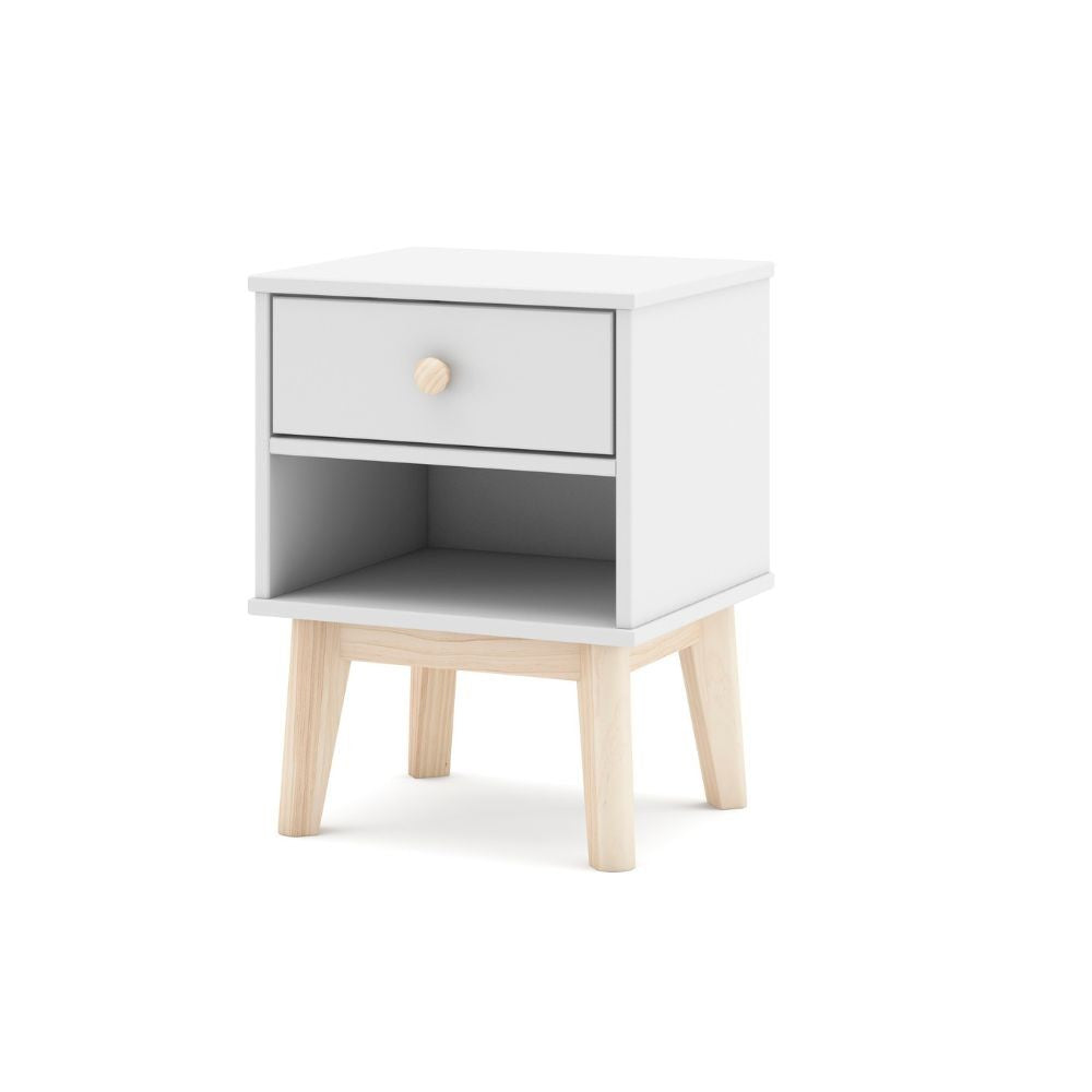 Comodino per cameretta Esteban 1 cassetto in legno massiccio colore bianco