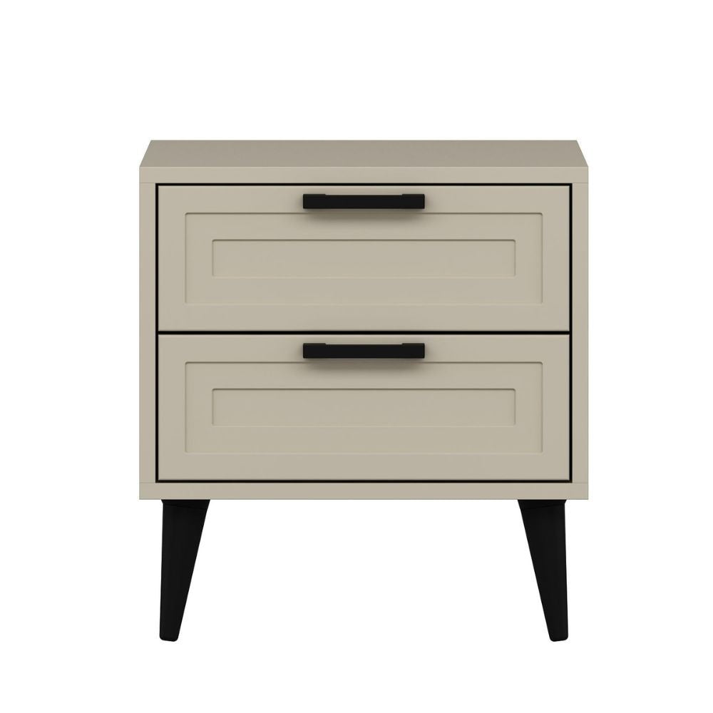 Comodino Prime con 2 cassetti colore cashmere con maniglie e piedini neri