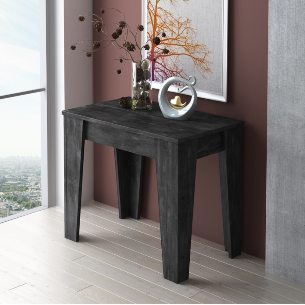 Consolle allungabile Petra con 6 allunghe colore nero effetto cemento