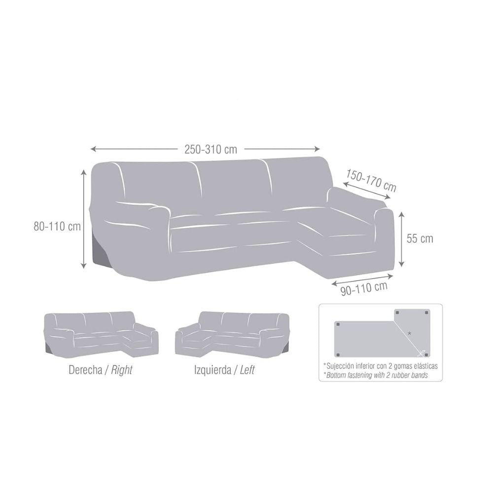 Copridivano Troya elastico penisola sinistra beige bracciolo lungo 250/310