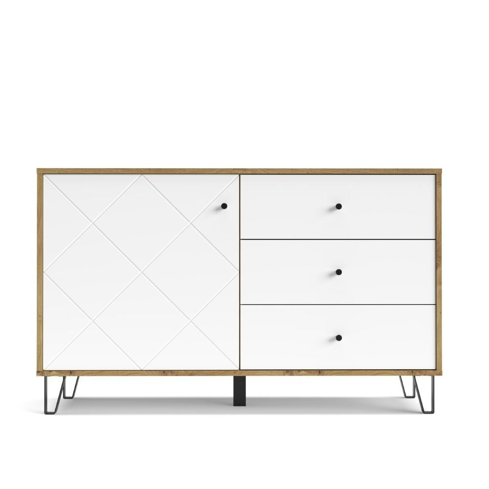 Credenza Bollo 5 con anta e 3 cassetti colore rovere e bianco
