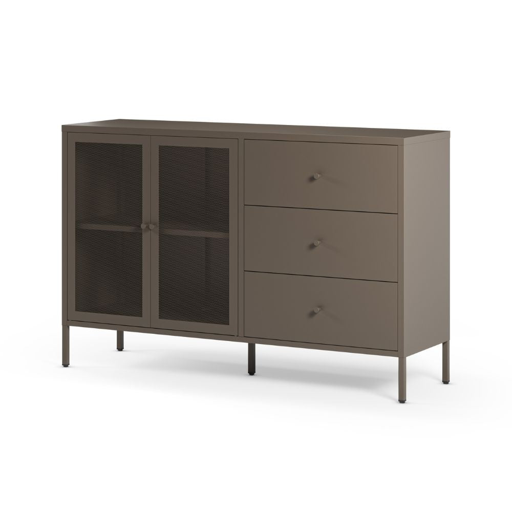 Credenza Fayna19352 in metallo con 2 ante e 3 cassetti colore mocha