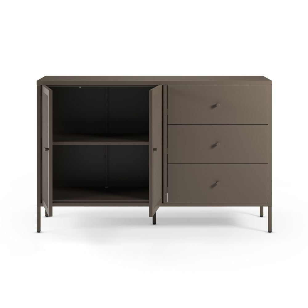 Credenza Fayna19352 in metallo con 2 ante e 3 cassetti colore mocha