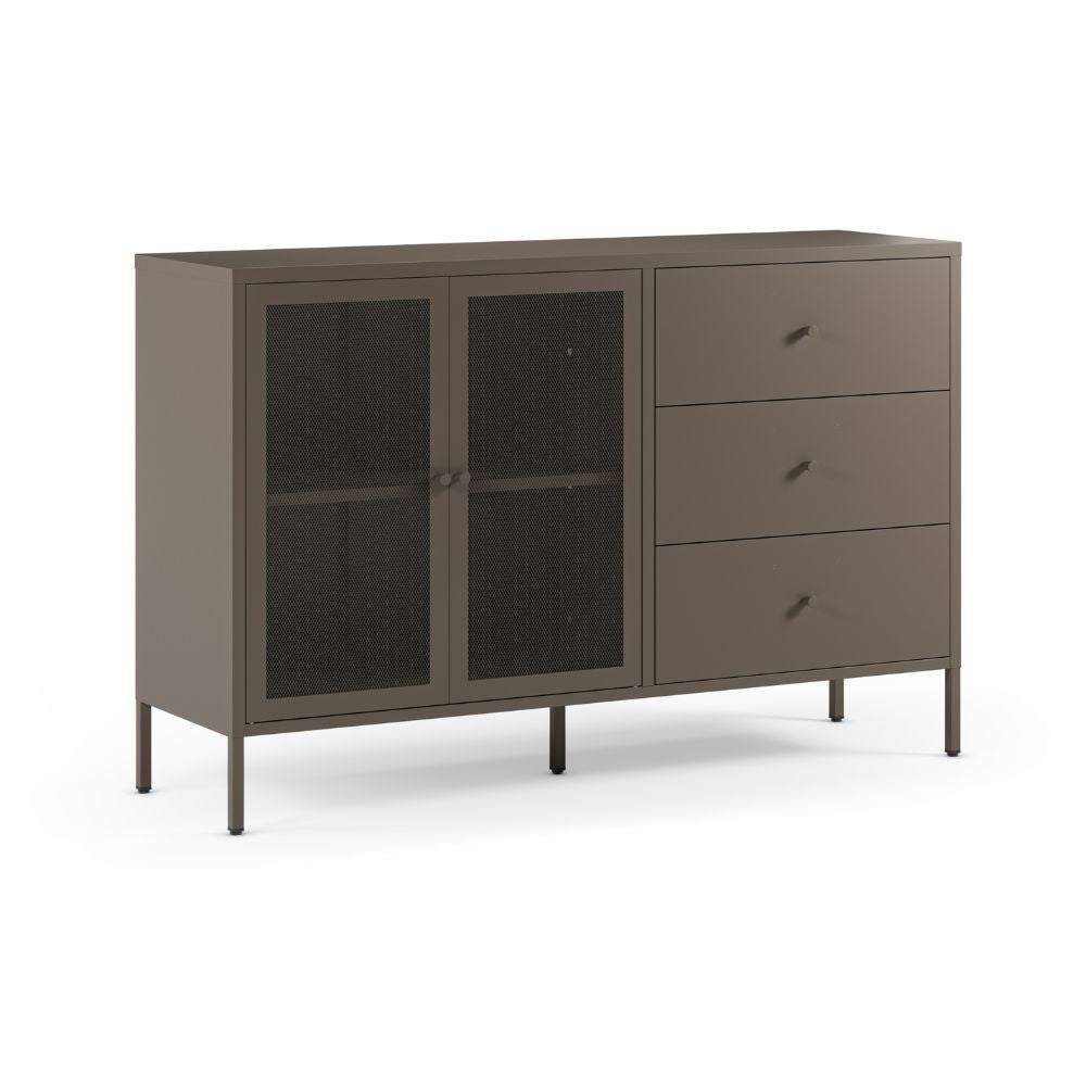 Credenza Fayna19352 in metallo con 2 ante e 3 cassetti colore mocha