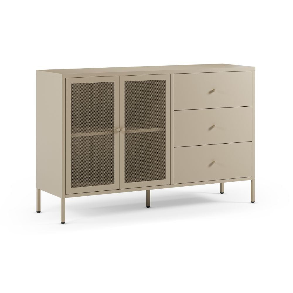 Credenza Fayna19353 in metallo con 2 ante e 3 cassetti colore sabbia