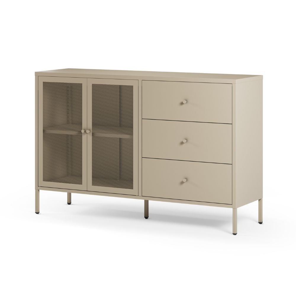 Credenza Fayna19353 in metallo con 2 ante e 3 cassetti colore sabbia