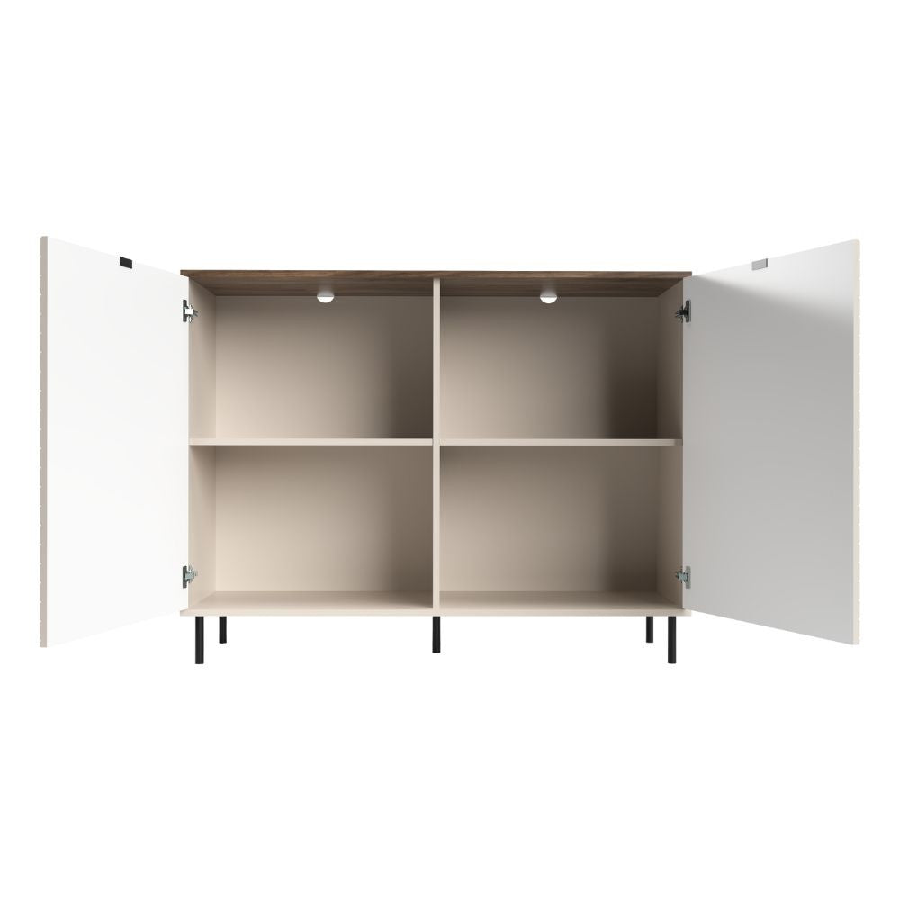 Credenza Mirage01 con 2 ante cashmere con motivo geometrico e top rovere