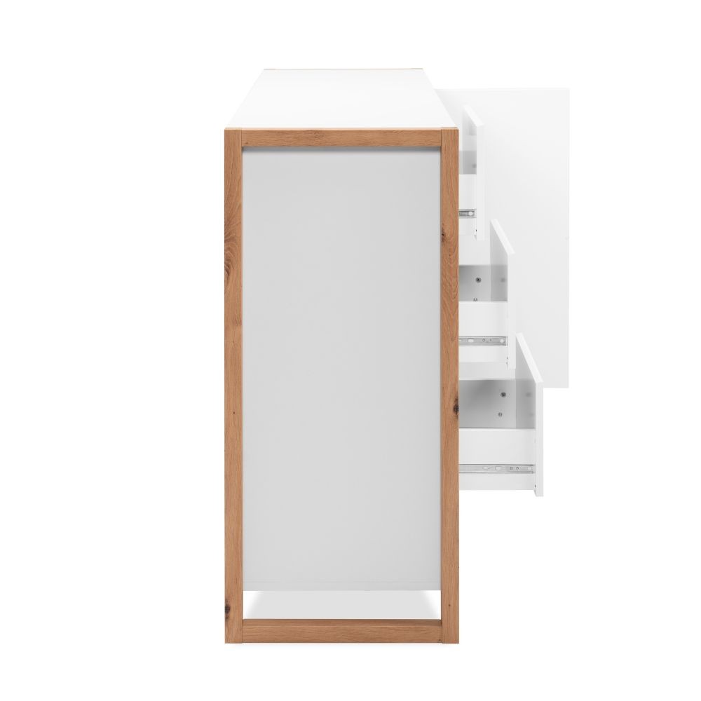 Credenza New Denver2 con 3 cassetti e 2 ante battenti in bianco e rovere