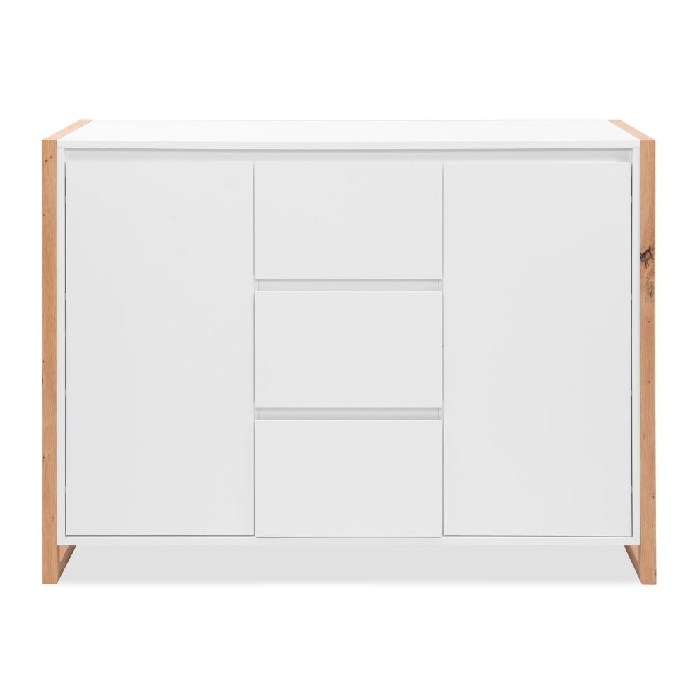 Credenza New Denver2 con 3 cassetti e 2 ante battenti in bianco e rovere