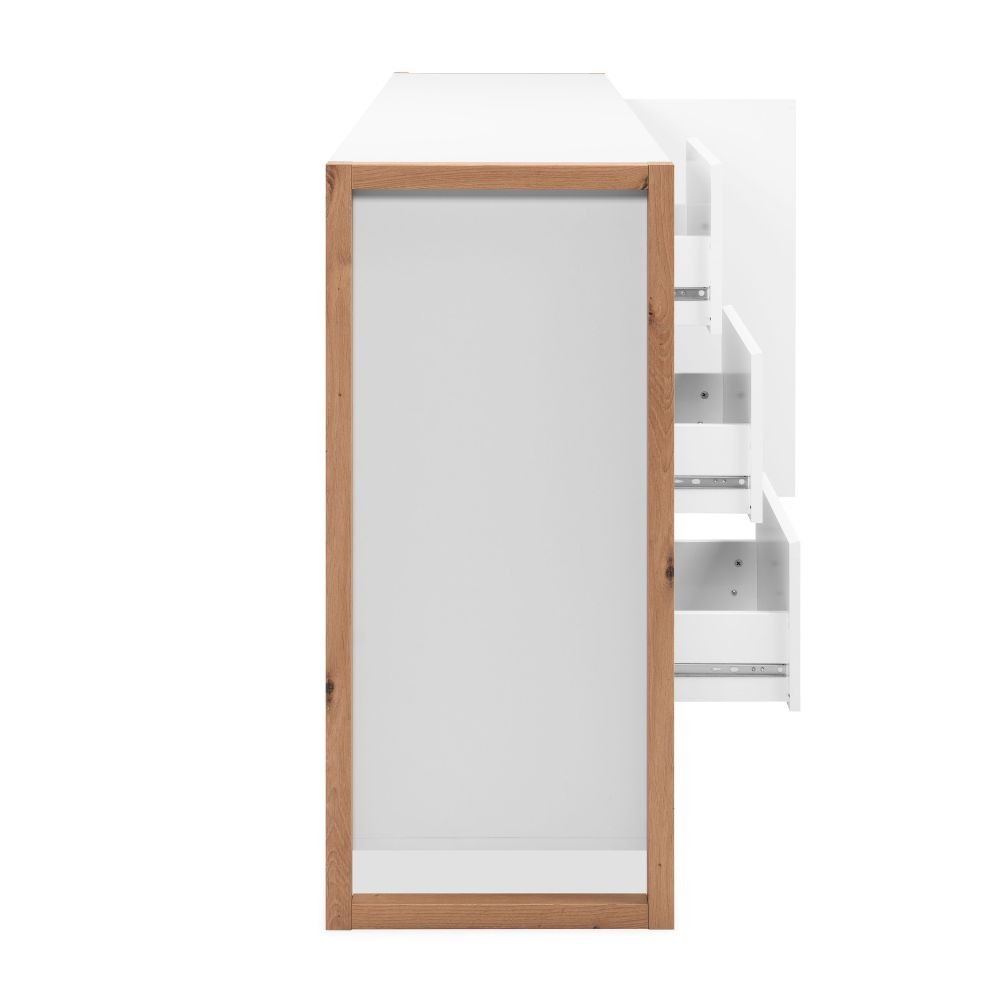 Credenza New Denver3 con 3 cassetti e 3 ante battenti in bianco e rovere