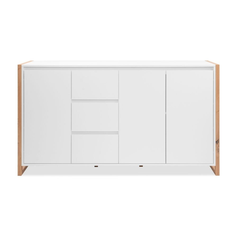 Credenza New Denver3 con 3 cassetti e 3 ante battenti in bianco e rovere