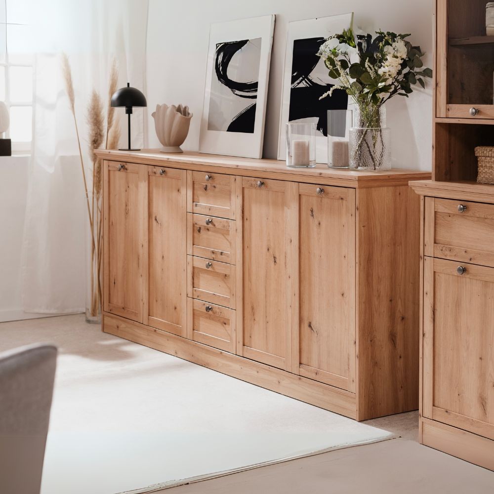 Credenza Timber 51A con 4 ante e 4 cassetti colore rovere anticato