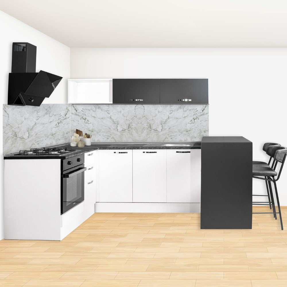 Cucina angolare Matera 180x160 con penisola reversibile bianca e nera