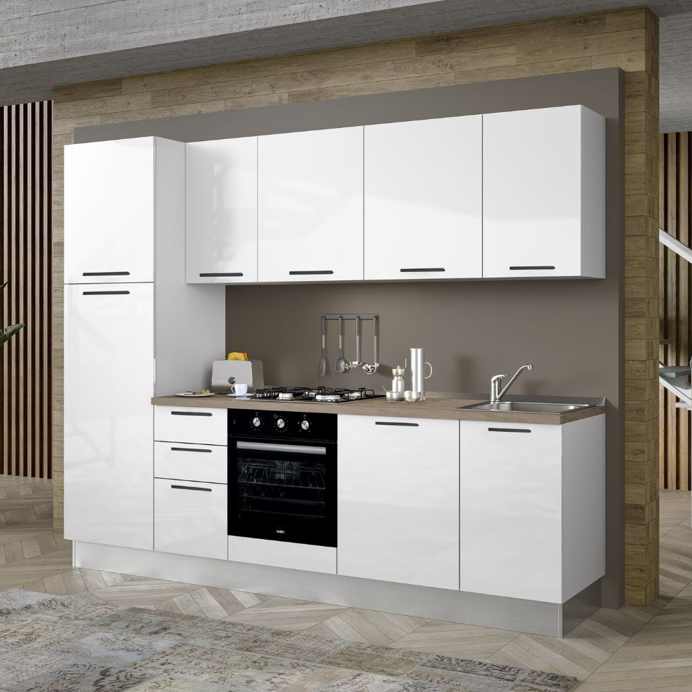Cucina Folk 270x217 H con lavastoviglie in bianco lucido