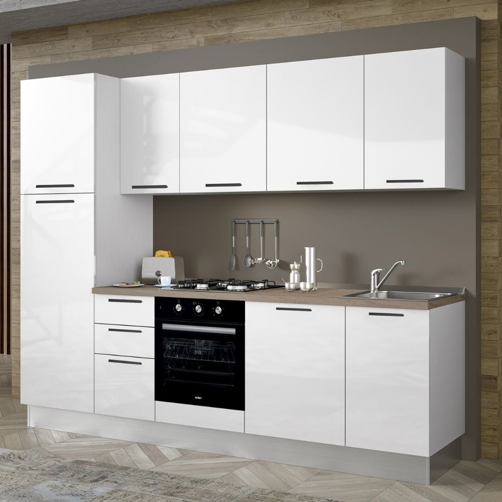 Cucina Folk 270x217 H con lavastoviglie in bianco lucido