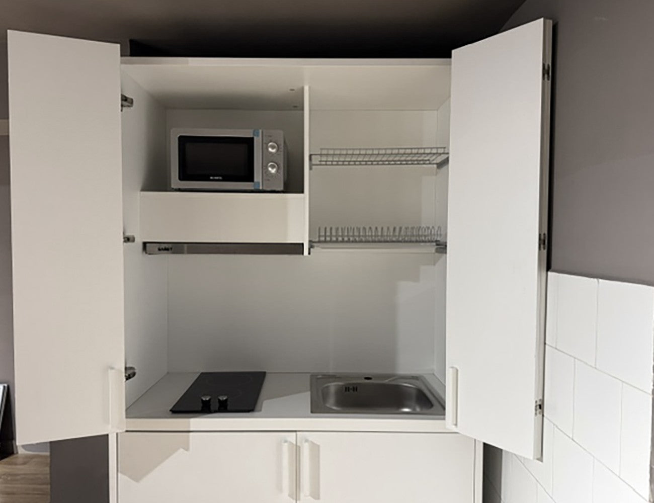Cucina monoblocco Fold Evolution struttura e ante a libro rovere