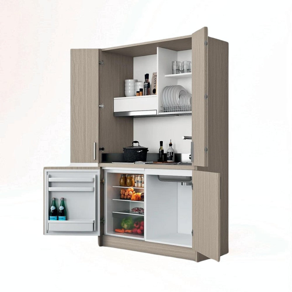Cucina monoblocco Fold struttura e ante a libro olmo