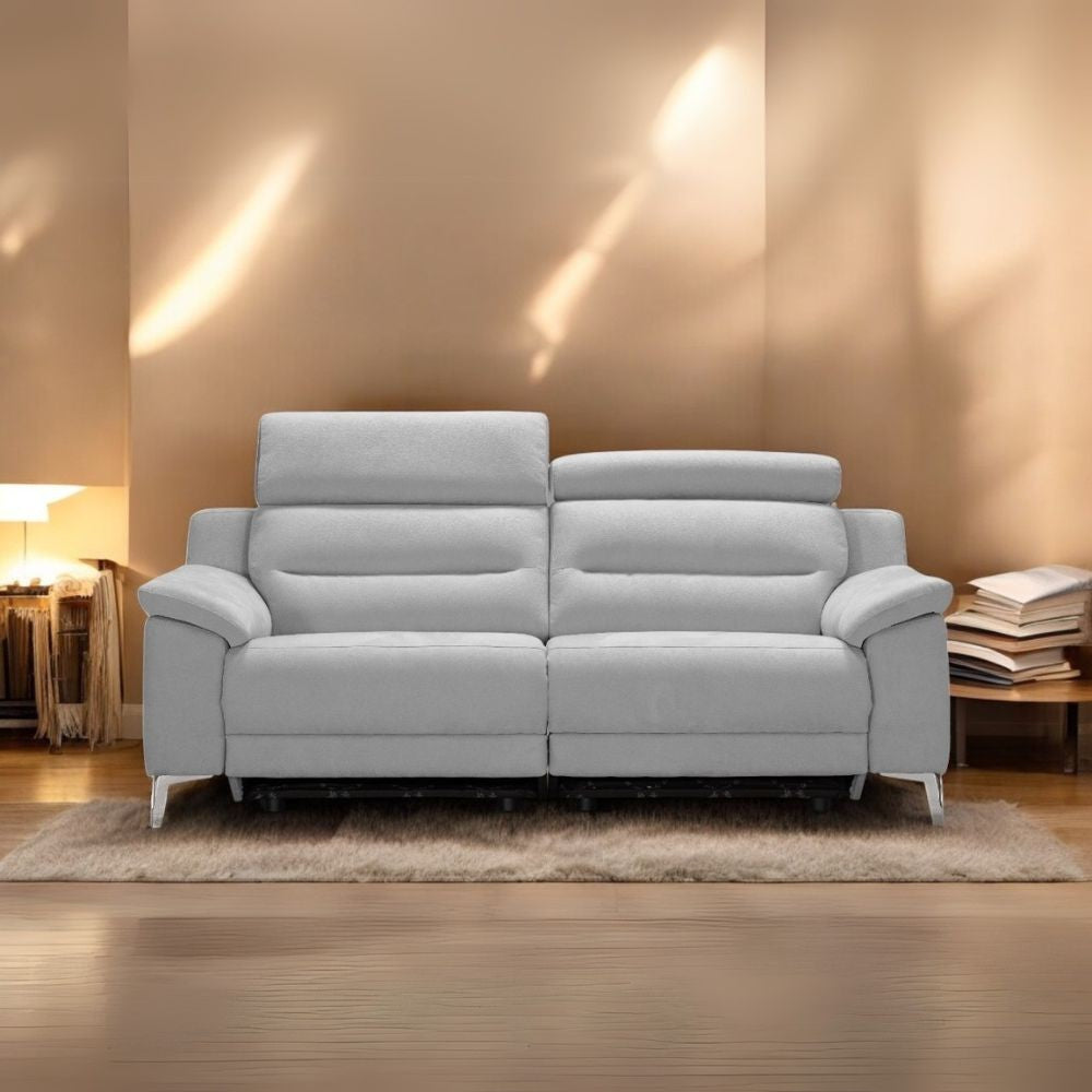 Divani Egeo 3 posti con 2 recliner elettrici in tessuto Munich 38 grigio