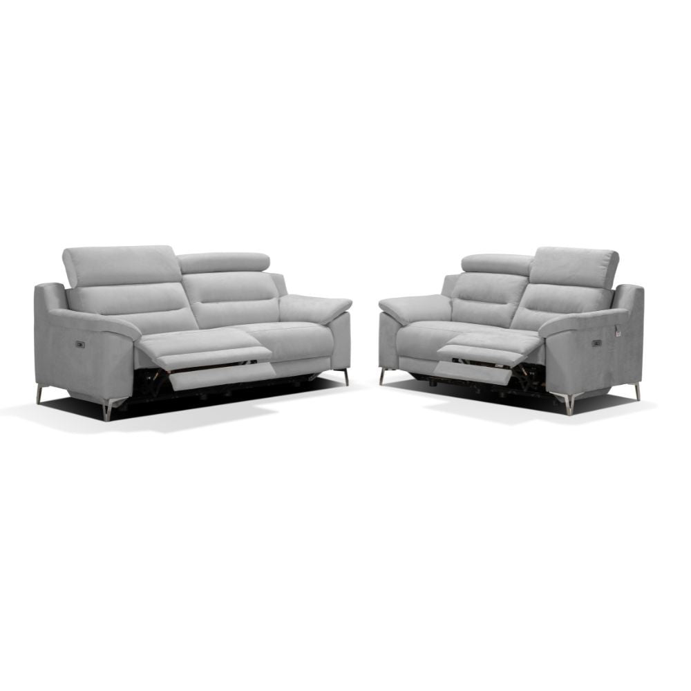Divani Egeo 3 posti con 2 recliner elettrici in tessuto Munich 38 grigio