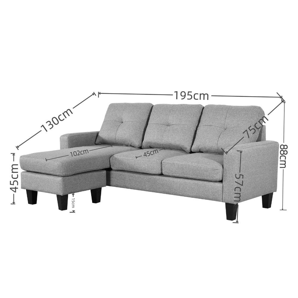 Divano 3 posti Giulivo grigio con chaise longue componibile
