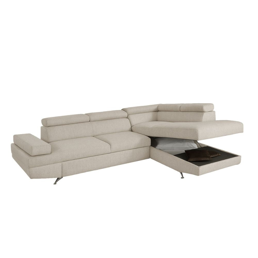 Divano angolare destro Julie con letto estraibile e contenitore in tessuto Barrel 04 beige