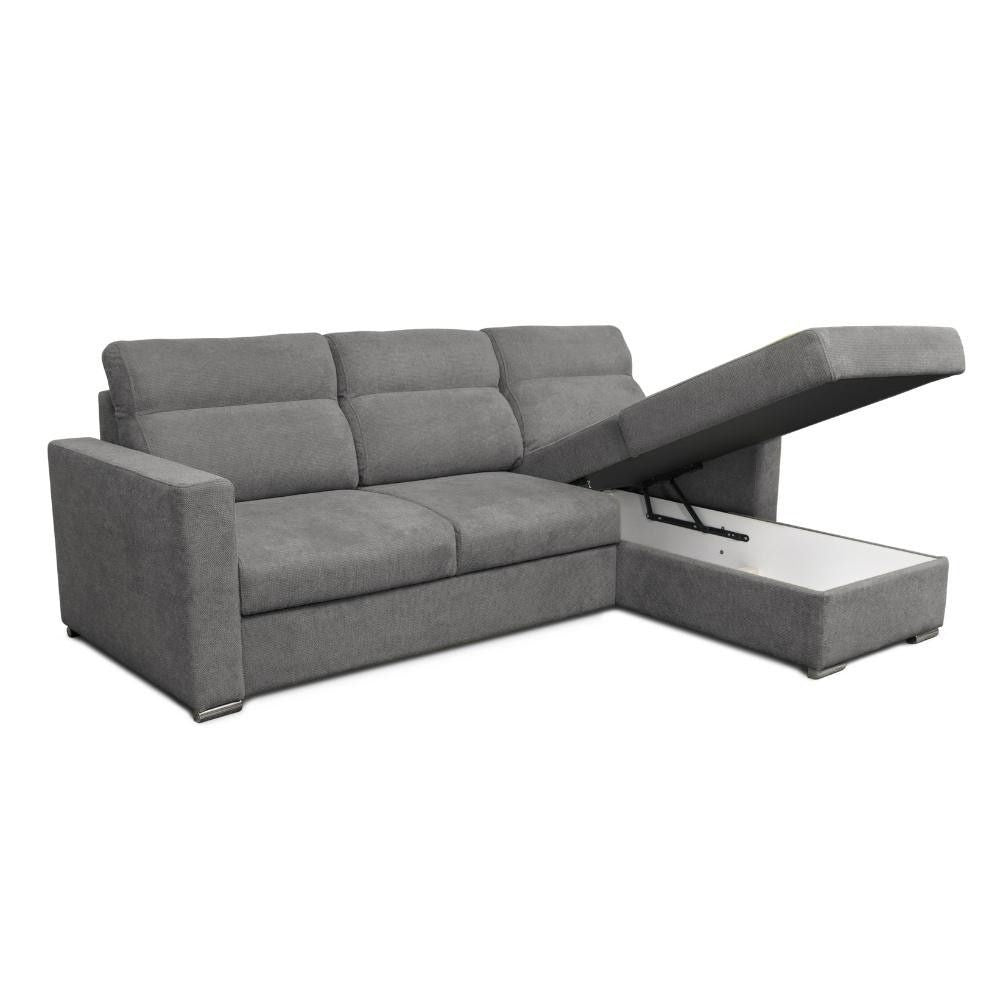 Divano angolare Kendall con penisola reversibile letto estraibile grigio Barrel 90