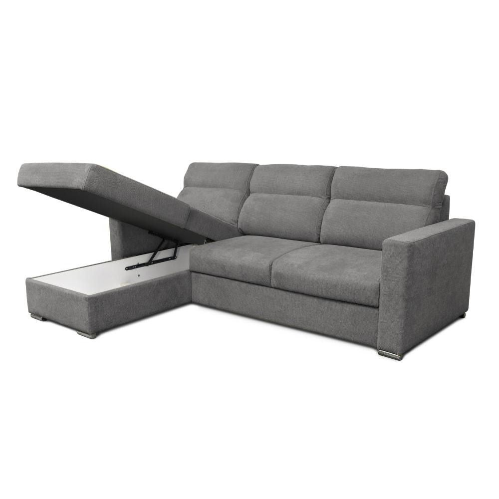 Divano angolare Kendall con penisola reversibile letto estraibile grigio Barrel 90