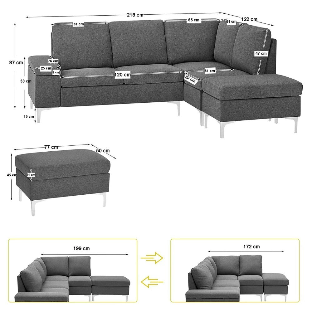 Divano angolare sinistro Dina con bracciolo apribile contenitore colore grigio
