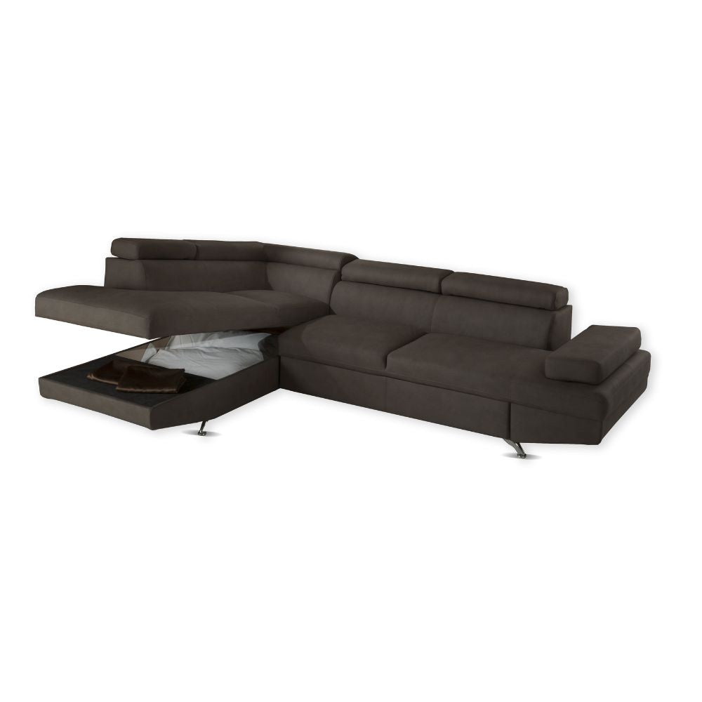 Divano angolare sinistro Julie con letto estraibile e contenitore in tessuto Texas 95 grigio elephant