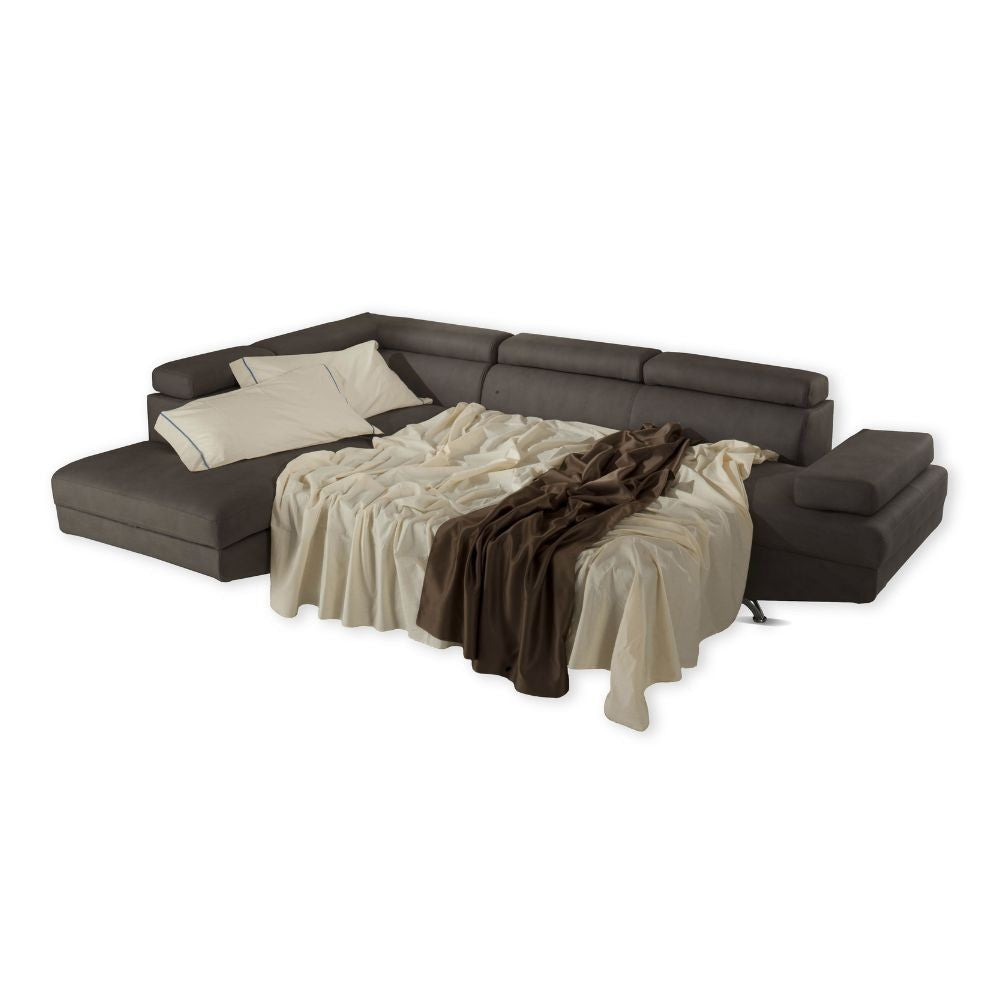 Divano angolare sinistro Julie con letto estraibile e contenitore in tessuto Texas 95 grigio elephant