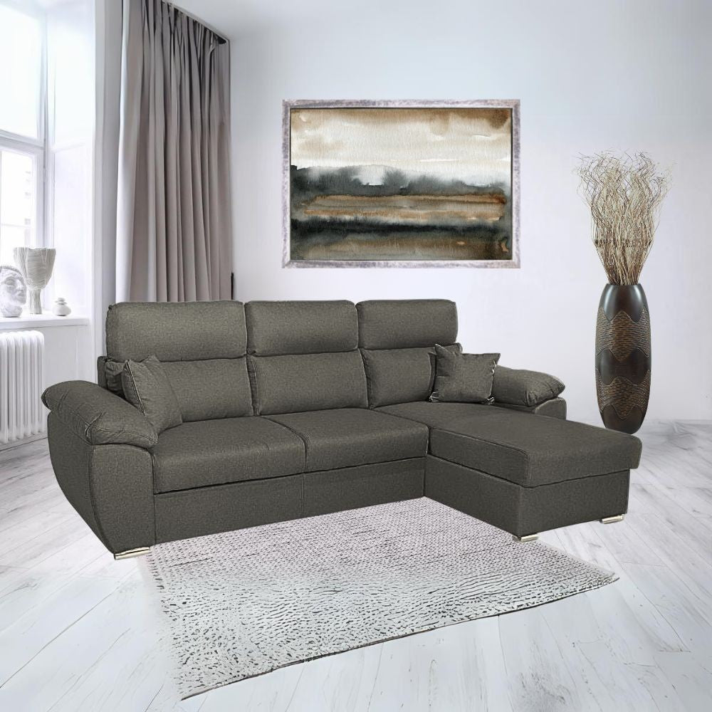 Divano Como II con penisola contenitore in tessuto giulia9713 grigio