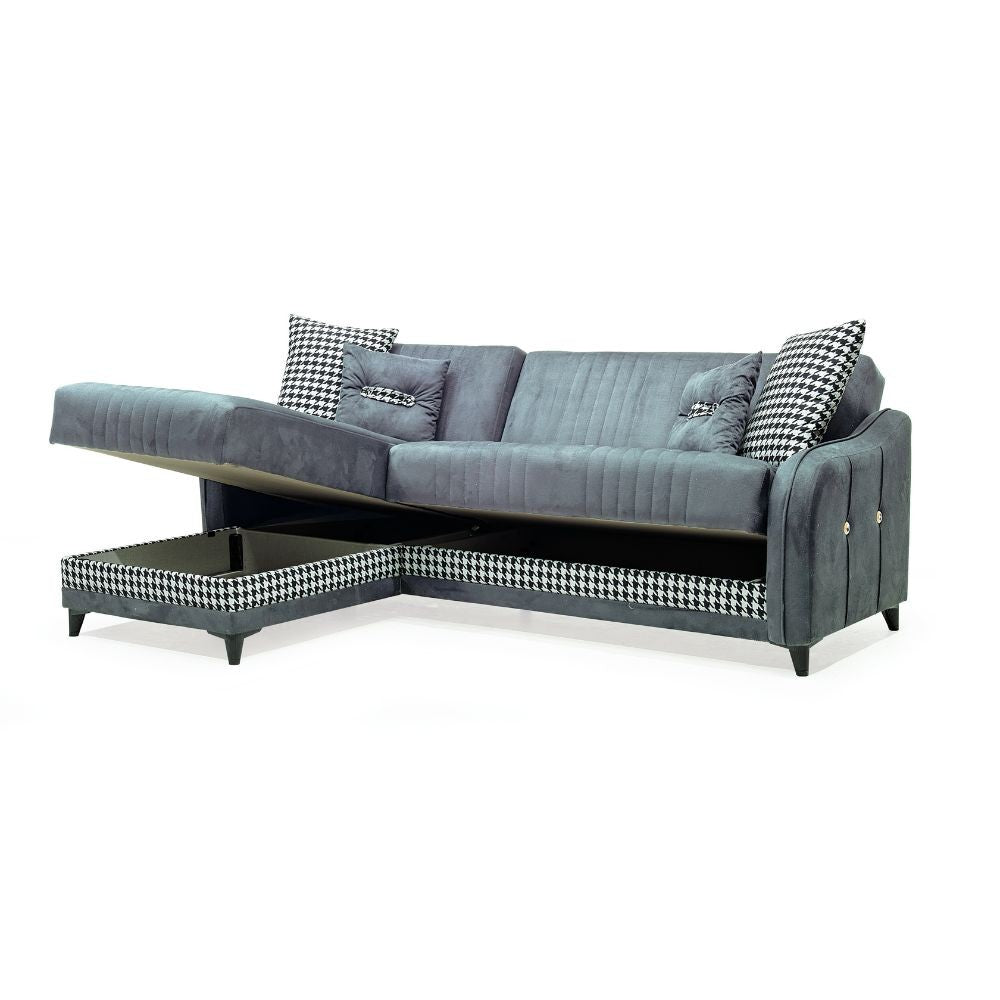 Divano con penisola contenitore reversibile Laos grigio soft 22 246x138x92 H