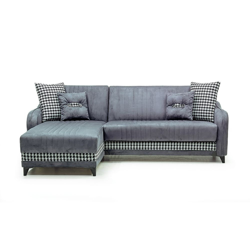 Divano con penisola contenitore reversibile Laos grigio soft 22 246x138x92 H