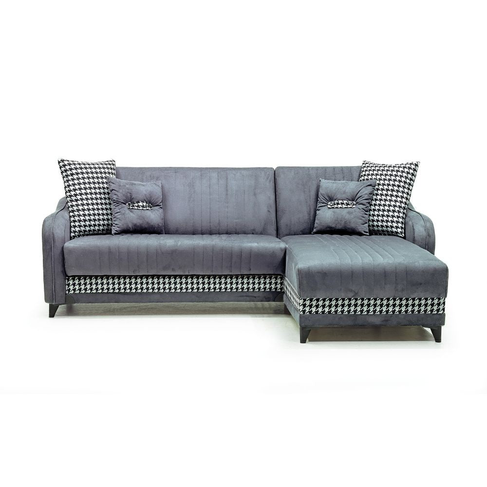 Divano con penisola contenitore reversibile Laos grigio soft 22 246x138x92 H
