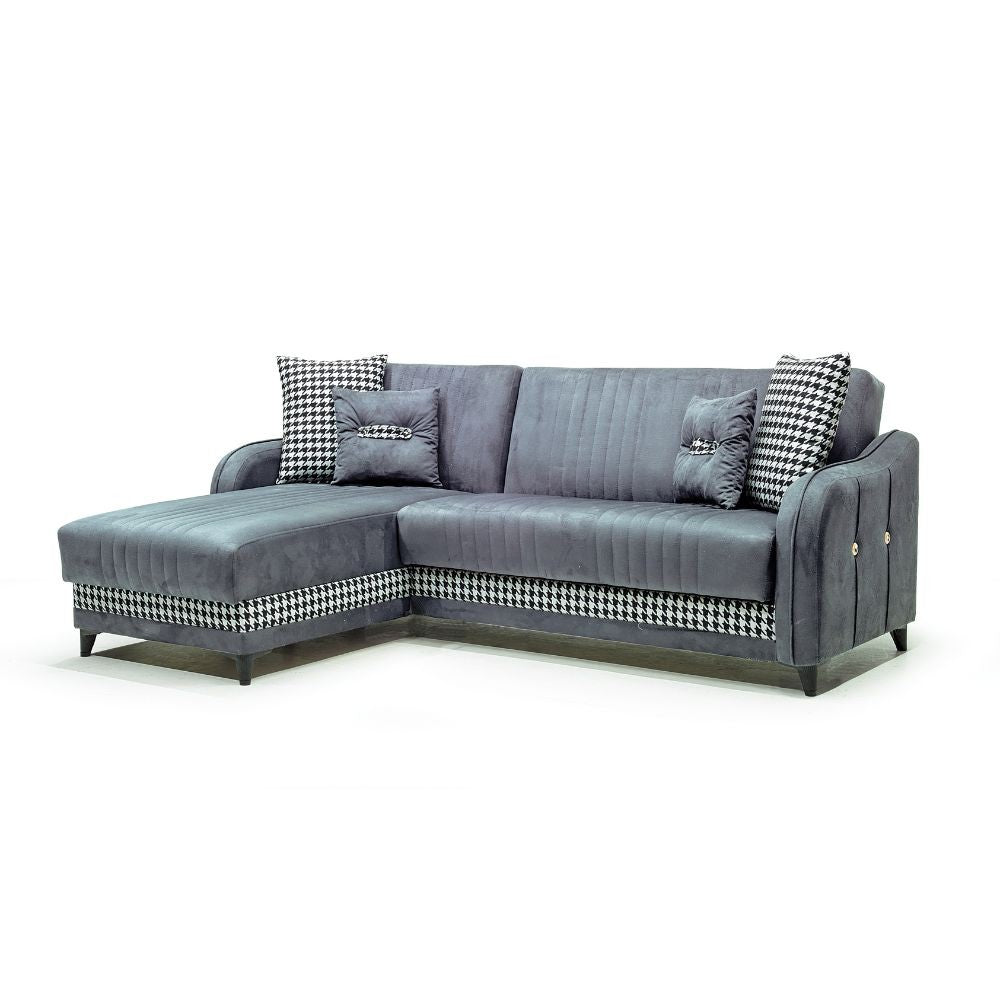 Divano con penisola contenitore reversibile Laos grigio soft 22 246x138x92 H