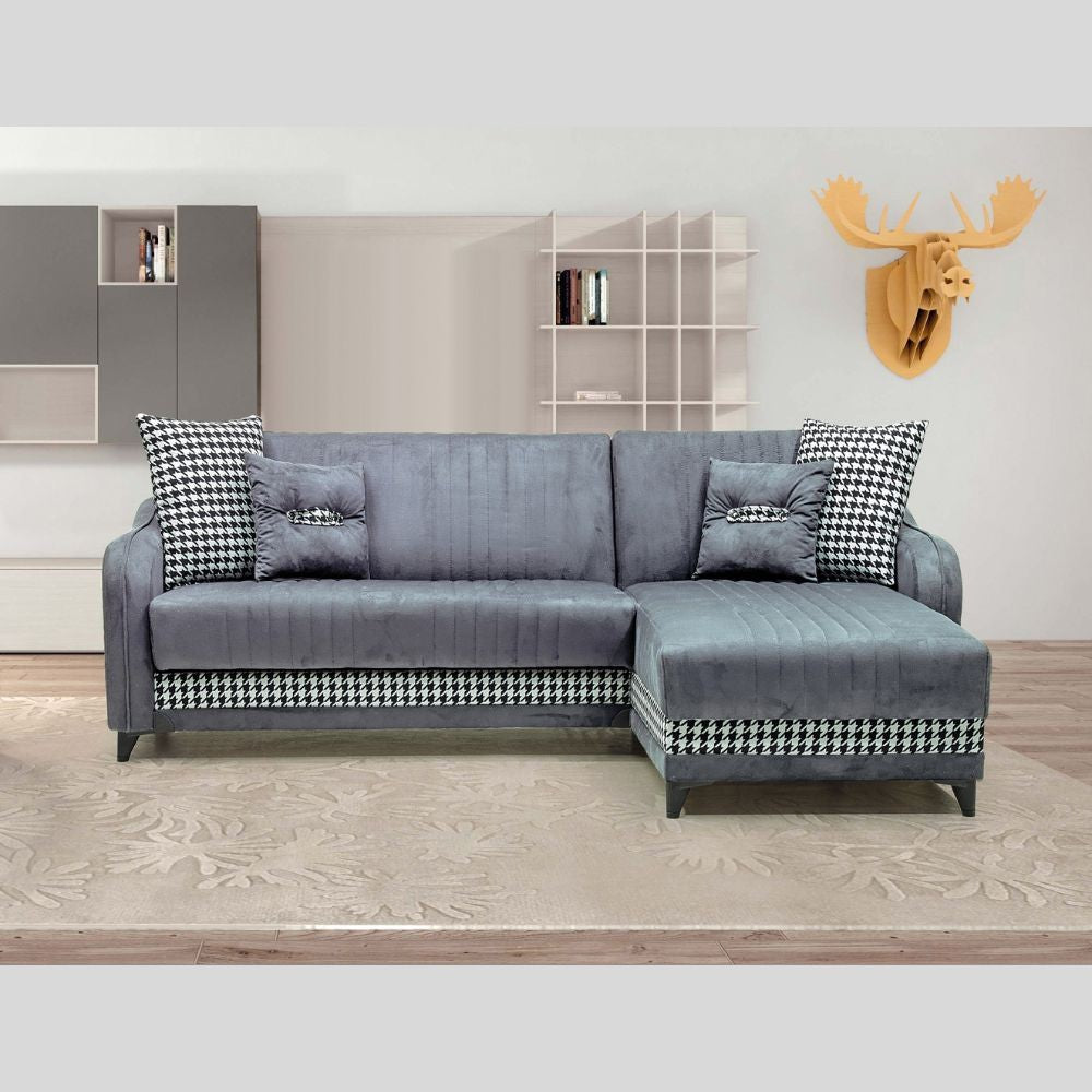 Divano con penisola contenitore reversibile Laos grigio soft 22 246x138x92 H