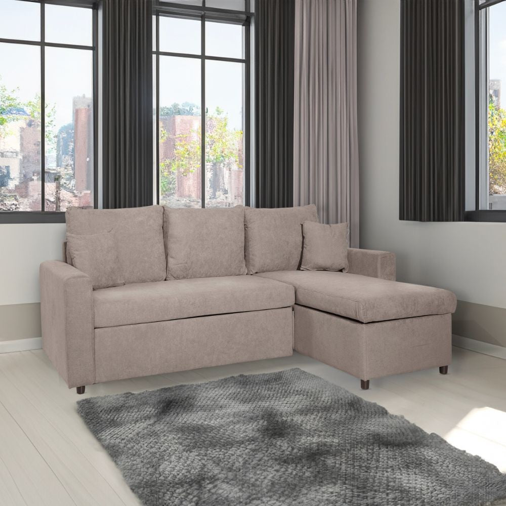 Divano con penisola reversibile Golf e letto estraibile in tessuto Enjoy03 tortora