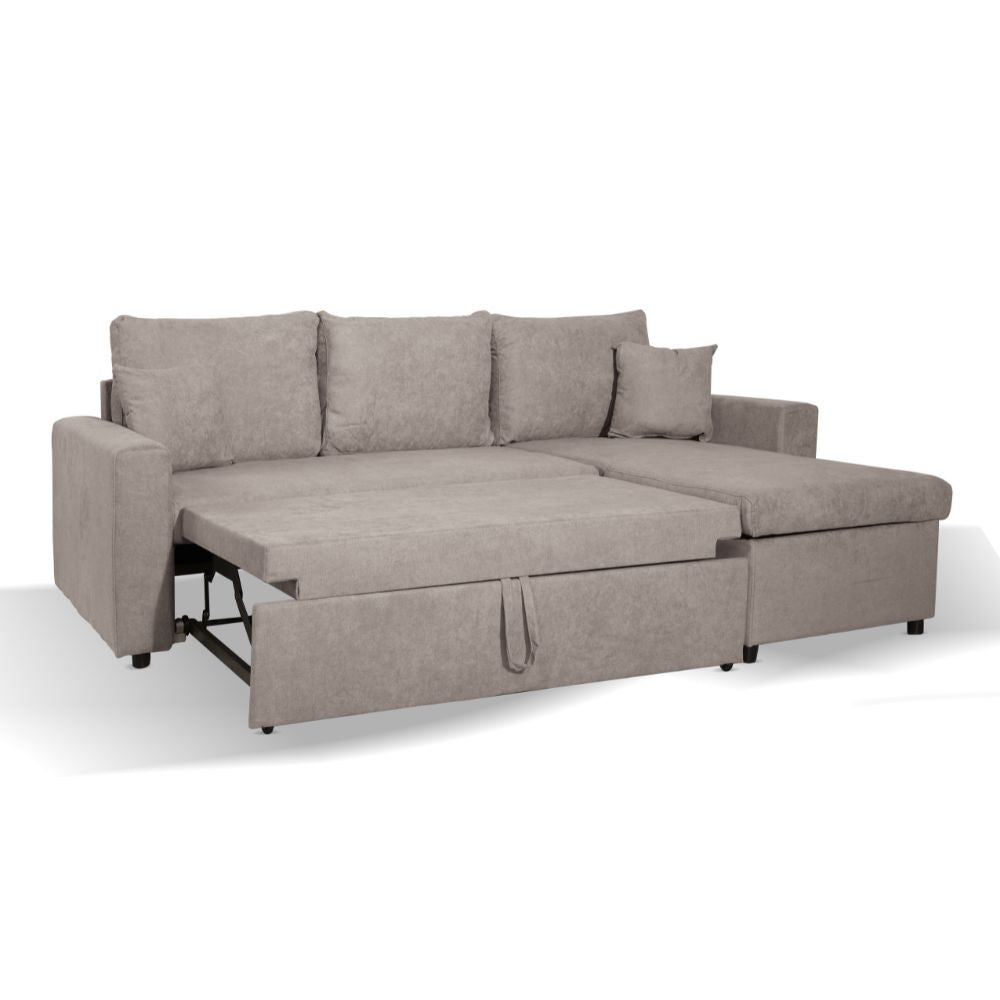 Divano con penisola reversibile Golf e letto estraibile in tessuto Enjoy03 tortora